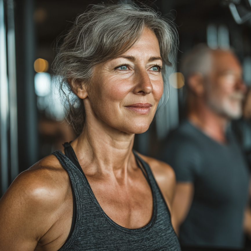 Seniori practicând exerciții de fitness